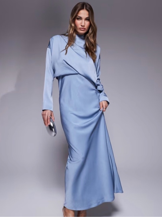 ASOS Dresses & Skirts - ASOS powder blue asymmetrical satin bias-cut maxi dress